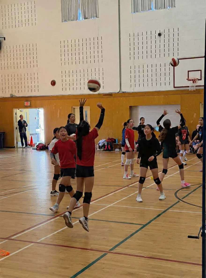 Group of young students practicing volleyball